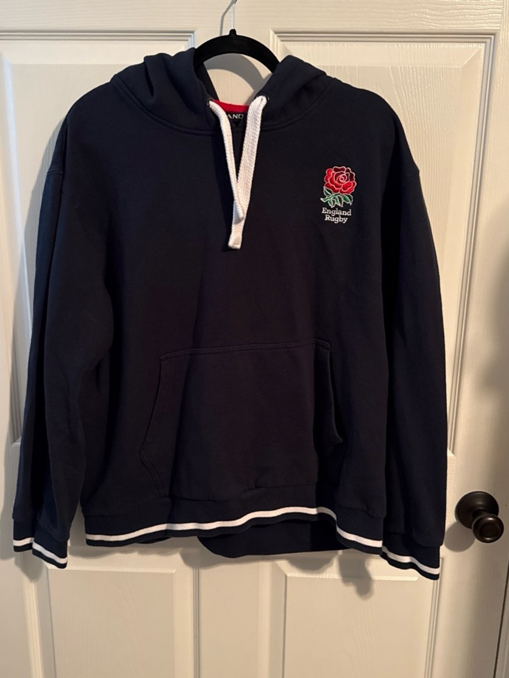 Gianni Bini Navy Pullover Hoodie with Red Rose Patch